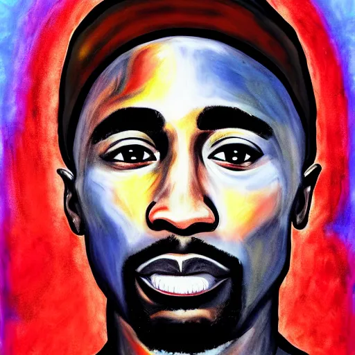 Image similar to tupac as an angel, painting