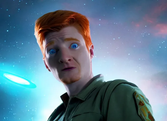 Image similar to film still of philip j fry in the scifi movie, 4 k