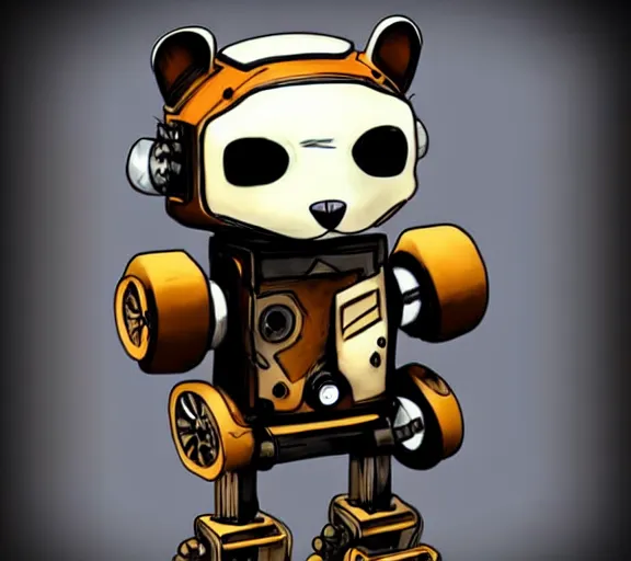 Prompt: futuristic steampunk ferret - shaped mech, steampunk ferret - robot, borderlands - inspired ferret - shaped robot