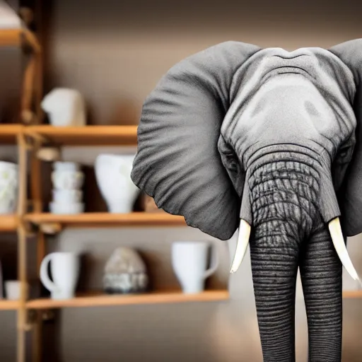 Image similar to realistic stunned elephant in a porcelain shop