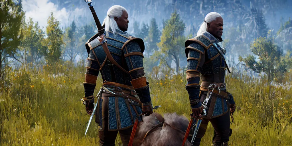 Image similar to Samuel L Jackson in The Witcher 3, gameplay, 8k, HD