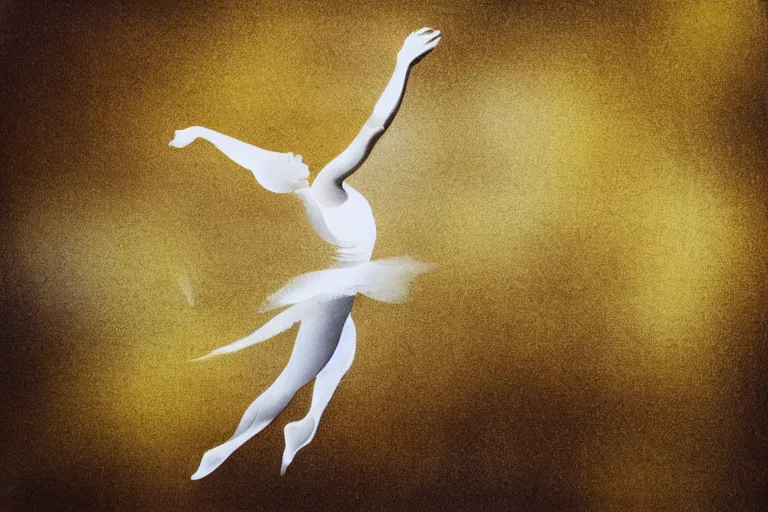 Image similar to beautiful serene gymnastics, healing through motion, life, minimalistic golden and ink airbrush painting on white background