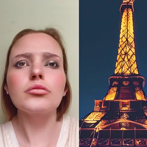 Image similar to a woman with a nose bigger than the eiffel tower