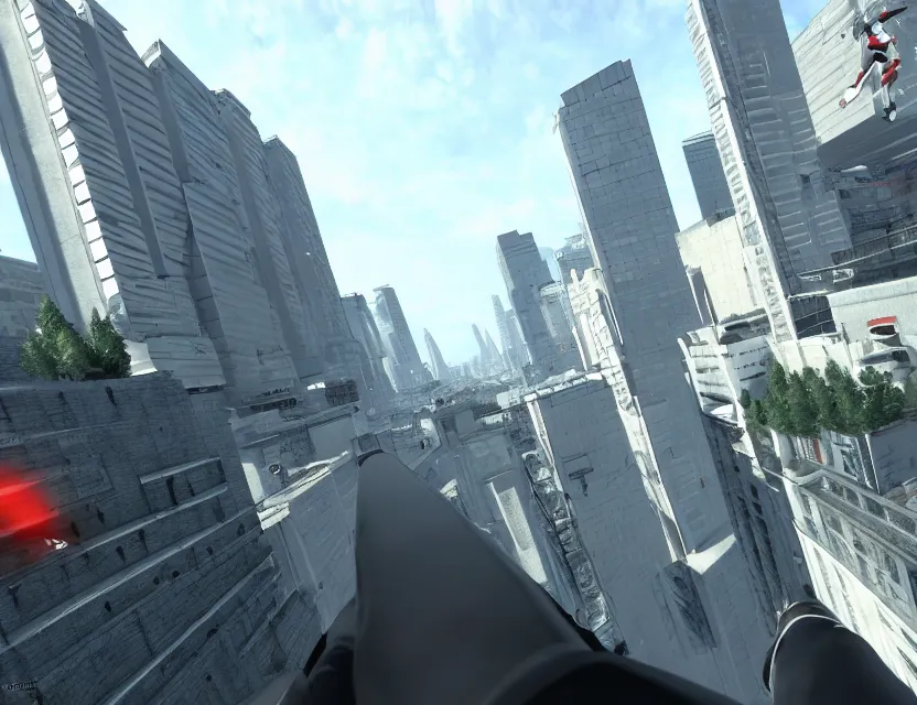 Prompt: mirror's edge in russia, hd, full screen, first person, screen capture, video games, hud included