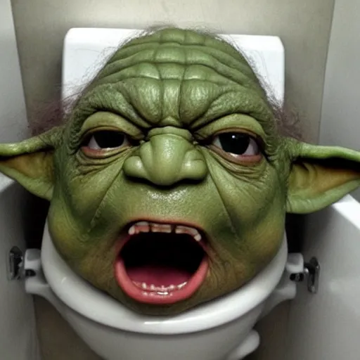 Image similar to toilet with angry facial expression, used by yoda