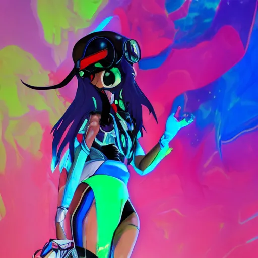 Image similar to : extremely beautiful photo of a black marble statue of an anime girl with colorful skateboard logos all over and helmet with closed visor, colorful hyperbolic background, fine art, sailor moon, neon genesis evangelion, virgil abloh, offwhite, denoise, highly detailed, 8 k, hyperreal