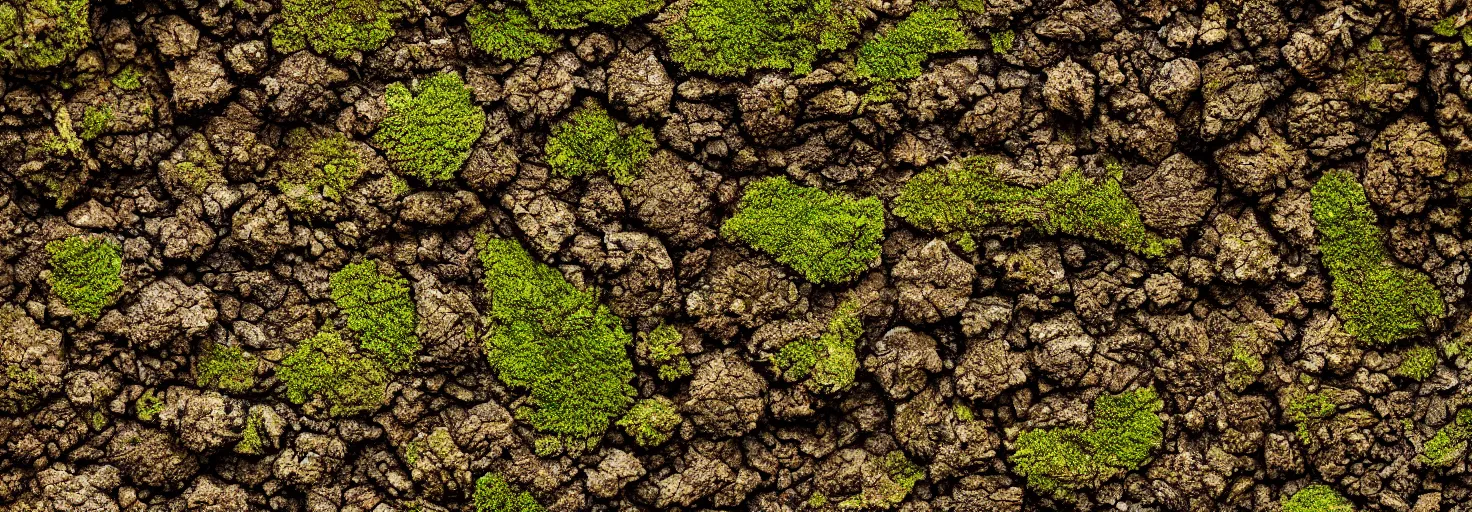 Image similar to a detailed dirt earth moss stone texture, brown, megalophobia, digital art, striking, photorealistic, brightly lit, Wes Anderson, Poster, cinematography, masterpiece