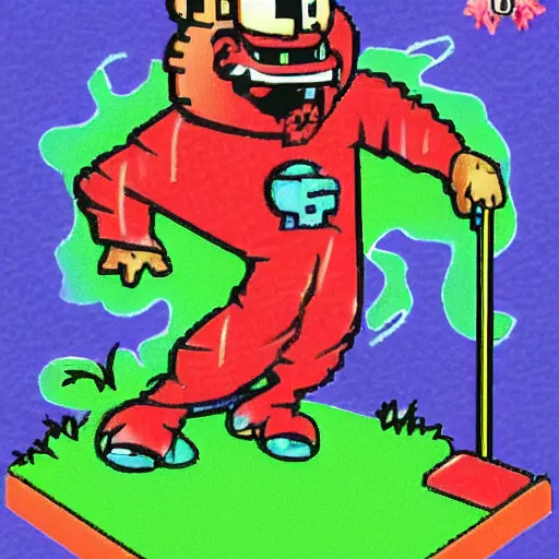 Prompt: A beautiful, highly detailed illustration of the intimidating 'last boss of mini golf' in an NES instruction manual