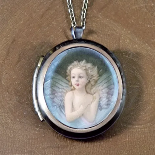 Image similar to sad old end of light, the dying rays peek through shining palace of hair; this locket a symbol of your love whose necklace frames lovingly a soft cherub face, the only beauty you wish would have left too soon to be remembered only in an idealized past. oh woe is you, no? woe is who?