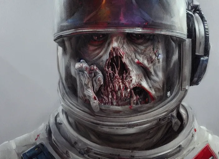 Image similar to portrait art of zombie astronaut, concept art oil painting by Jama Jurabaev, extremely detailed, brush hard, artstation