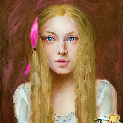 Prompt: highly detailed russian girl with long blond hair playing a pink piano with a cup of tea, masterpiece art