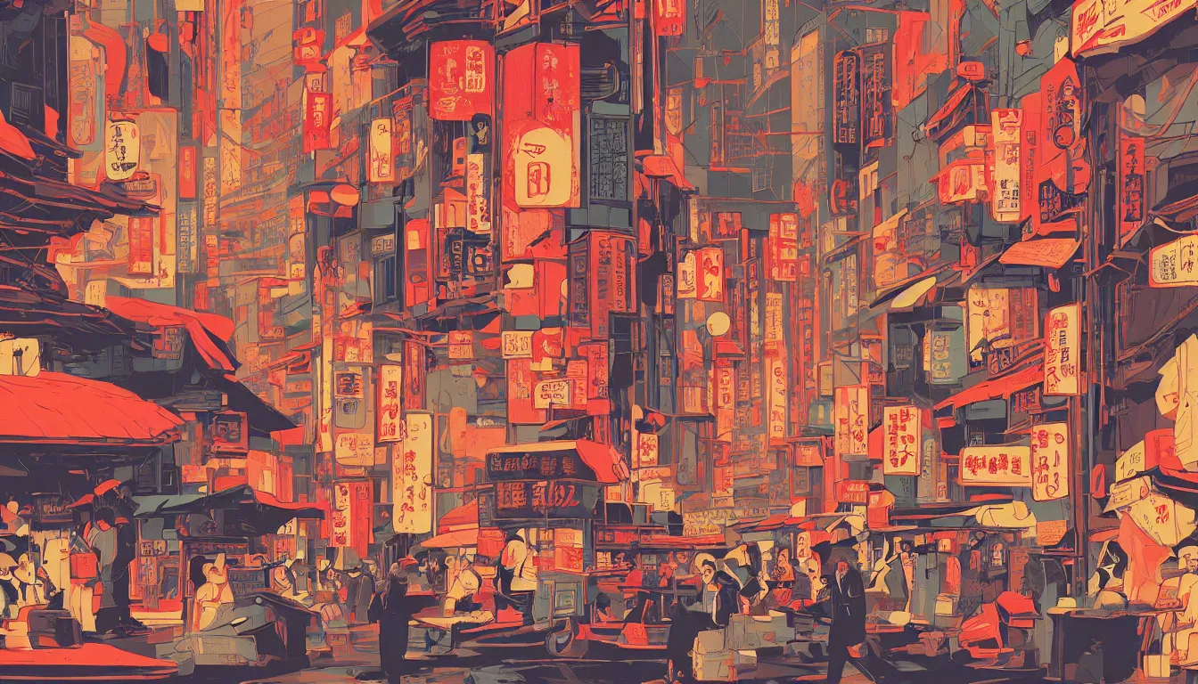 Prompt: old Japanese Street scene by Kilian Eng, minimalist, detailed