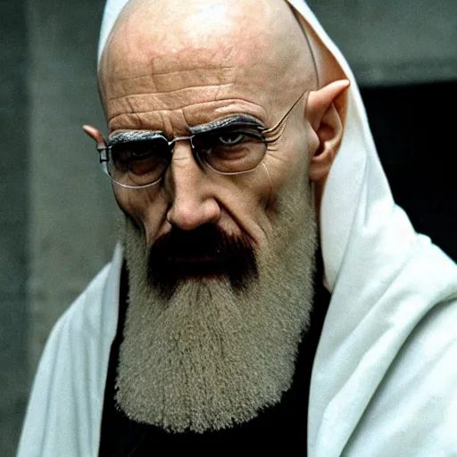 Image similar to Saruman the White cooking meth like Walter White in breaking bad