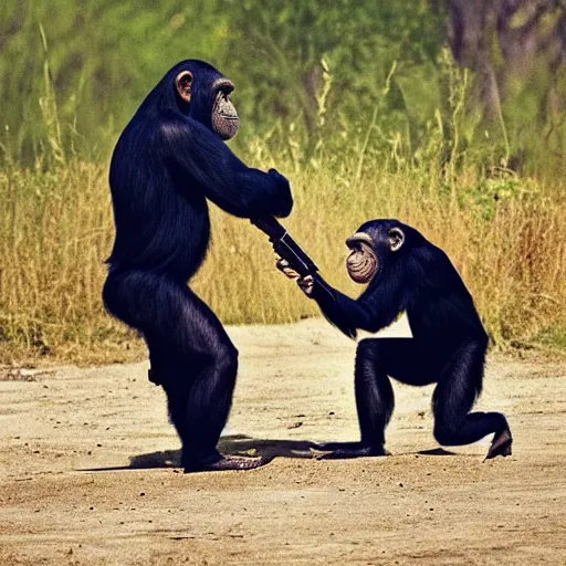 Image similar to “ chimpanzees with guns, 4K”