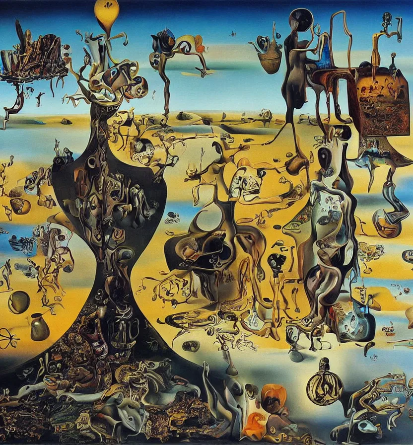 Image similar to the world between death and life, surrealistic extremely detailed painting, by edgar mueller and salvador dali