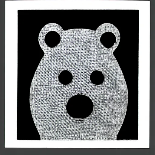 Prompt: black and white bear by karl gerstner 1 9 7 0 s, 8 k scan, centered, symetrical, bordered