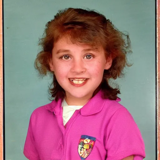 Prompt: tacky school portrait from the 80s, dusty old photo,