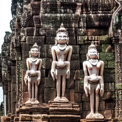 Prompt: angkor tom, asuras giant yaksha statues, epic, full body standing, photography hight quality, sharp, stones, award winning photography, canon, thierry rouzier