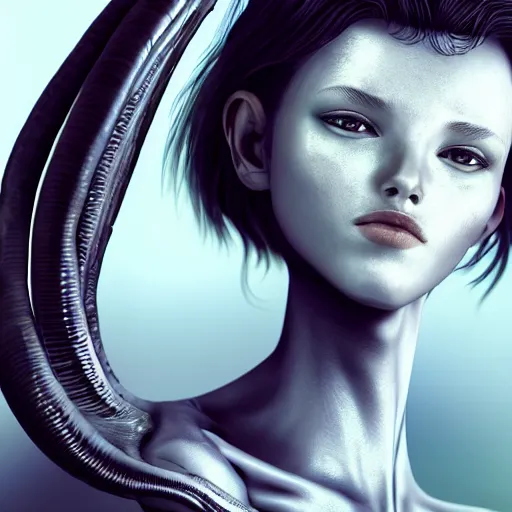 Prompt: beautiful girl with human face and xenomorph body, cute - fine - face, pretty face, realistic shaded perfect face, fine details, 8 k, moody lighting, cinematic lighting, n - 9