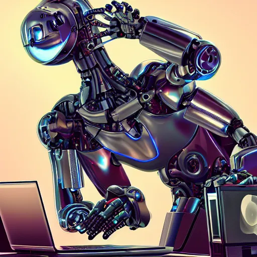 Image similar to a metallic robotic cyborg cat eating a computer mouse, cyberpunk, digital art, 8 k, trending on artstation