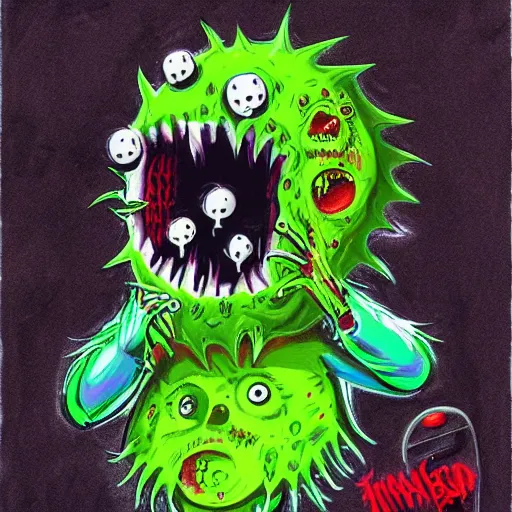 Image similar to a tennis ball monster ,tennis ball,zombie ,chalk digital art, fantasy, magic, trending on artstation, ultra detailed, professional illustration by Basil Gogos