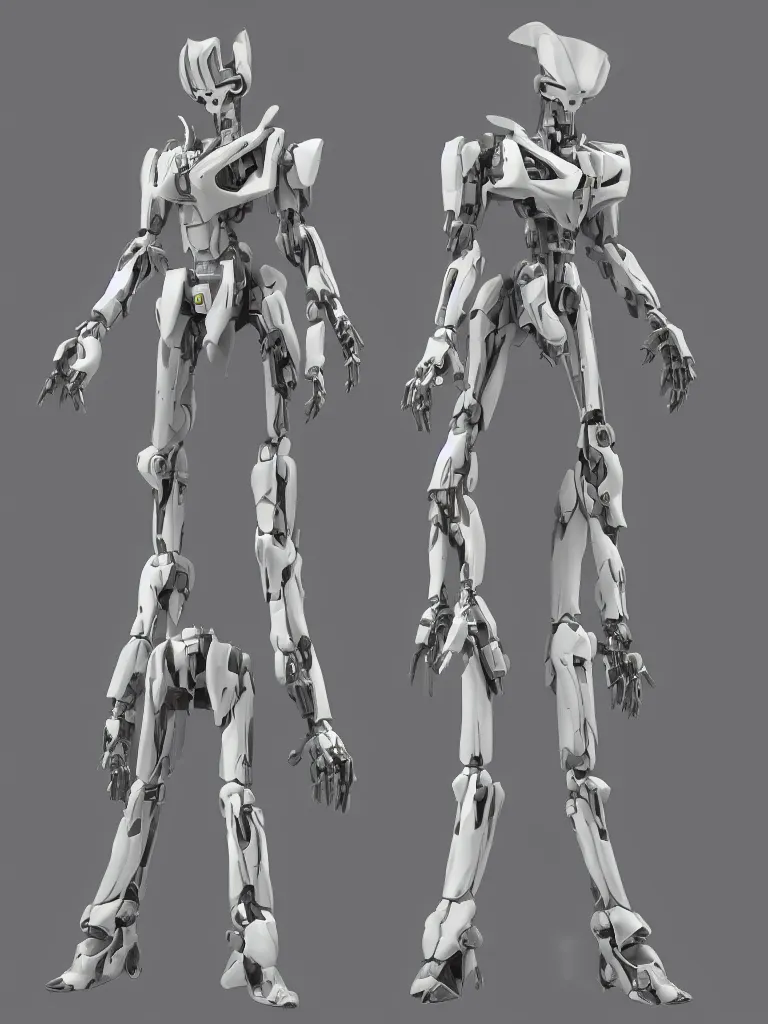 Image similar to full body full height, elegant alien mecha character model, default pose. super high resolution photo. symmetrical. orthographic front view.