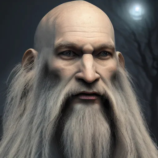 Image similar to a digital art close up portrait of pale ancient druid mage from warhammer, old nature mage with long beard character sheet, 4 k, ultra detail, volumetric lighting, unreal engine, octane render