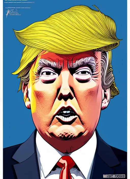 Image similar to highly detailed poster artwork by Michael Whelan and Tomer Hanuka, of Donald Trump, clean