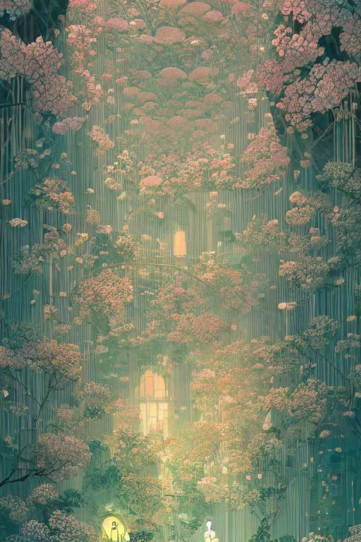 Prompt: a beautiful hyperdetailed matte illustration victo ngai style of absolutely beautiful blooming flower house, from china, perfectly shaded, atmospheric lighting, style of studio ghibli, makoto shinkai, raphael lacoste, louis comfort tiffany, artgerm, james jean, ross tran, chinese style