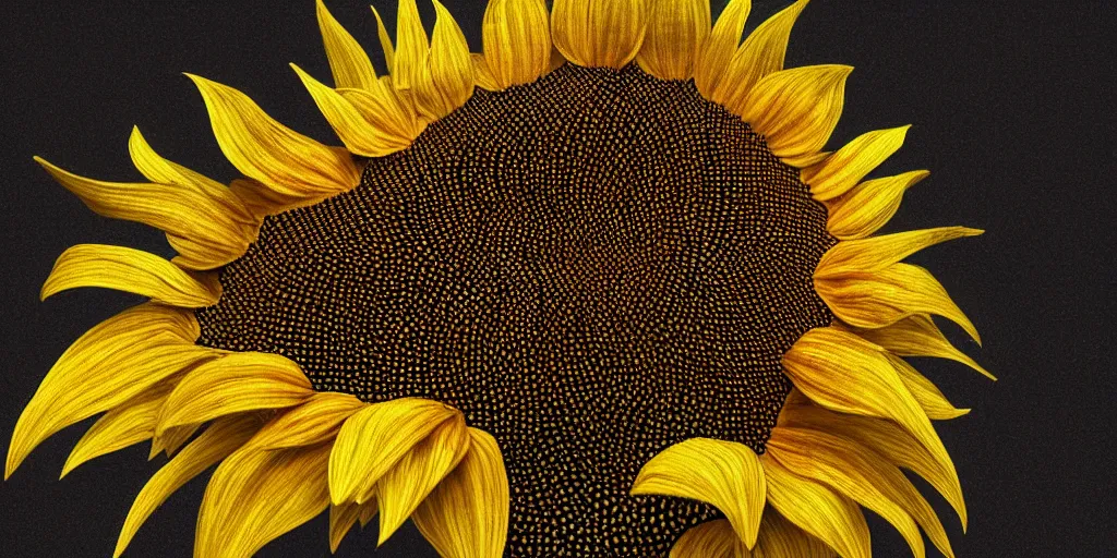 Image similar to a portrait of sunflower with sharp teeth in midnight, surrealism, artstation, highly detailed, rendering in 3 d