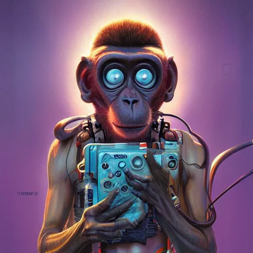 Image similar to biopunk lofi portait of an monkey, Pixar style, by Tristan Eaton Stanley Artgerm and Tom Bagshaw.
