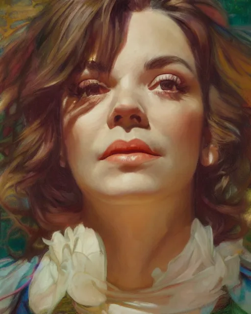 Image similar to portrait of a Natalie Wood by Mandy Jurgens and Richard Schmid and chuck close and mucha