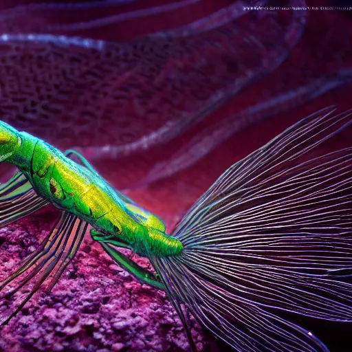 Prompt: the most beautiful neocaridina shrimp, diffuse lighting, intricate, elegant, highly detailed, lifelike, photorealistic, digital painting, illustration, concept art, smooth, sharp focus, A24!film cinematography, unreal engine, cinematic, hyper realism, high detail, octane render, dream like atmosphere 8k