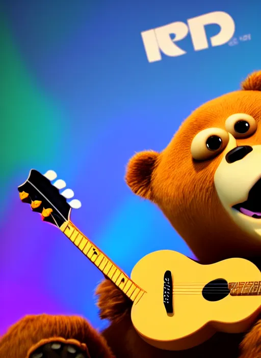 Image similar to Bear playing guitar, pixar, 8k