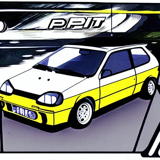 Prompt: fiat punto initial d, anime art