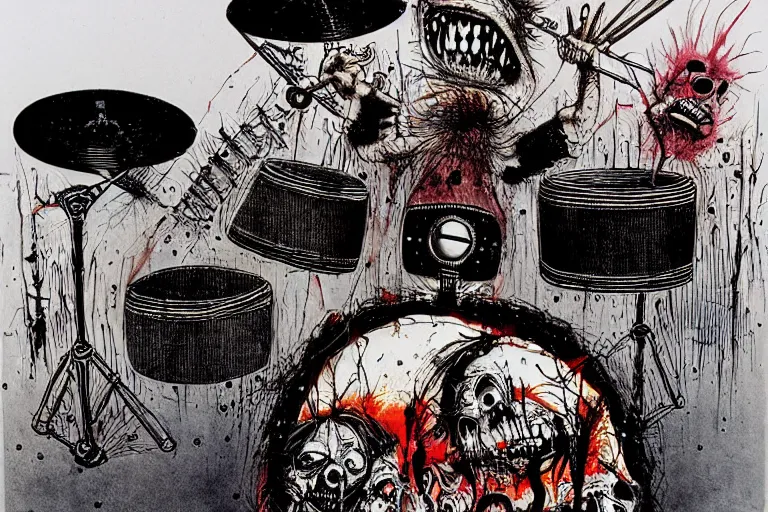 Image similar to drum set from hell by ralph steadman