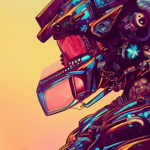 Image similar to high quality high detail biomechanical portrait of diesel punk in an alien world, gundam head, mekka, tristan eaton, victo ngai, artgerm, rhads, ross draws, hyperrealism, intricate detailed, alphonse mucha, 8 k, sci - fi, pastel colors, artstation,