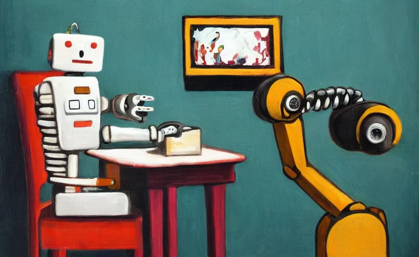 Image similar to a metaphor for teaching a robot how to love art