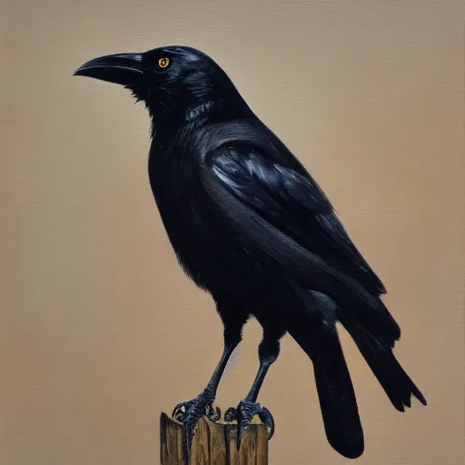 Prompt: closeup of a crow on antlers, oil paint, extremely detailed