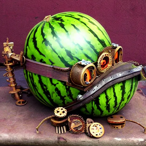 Image similar to steampunk watermelon,