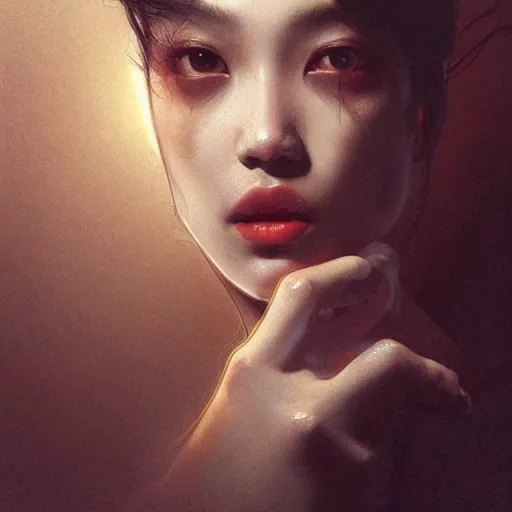 Image similar to Kiko Mizuhara, physically accurate, dramatic dynamic lighting, intricate, elegant, highly detailed, digital painting, artstation, very hyperrealistic, HR GIGER, Hieronymus Bosch, Francis Bacon, concept art, smooth, sharp focus, illustration, art by artgerm and greg rutkowski and alphonse mucha