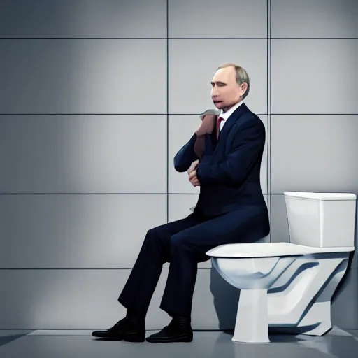 Prompt: vladimir putin sitting on a toilet, 8 k resolution, highly detailed