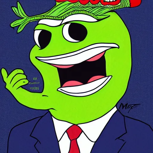 Prompt: pepe the frog as donald trump by matt furie