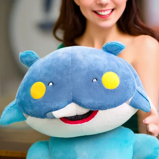 Image similar to a happy dolphin, plush doll, 8k