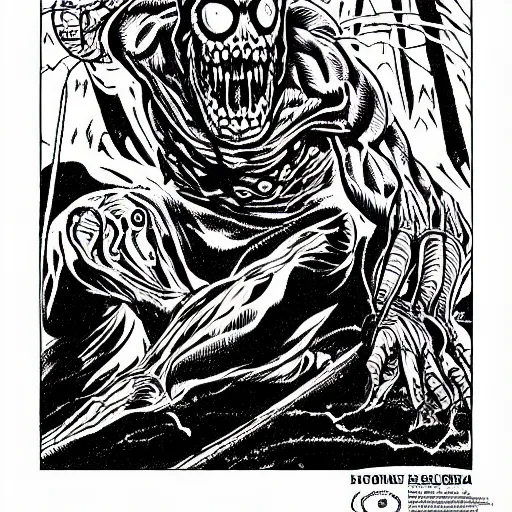 Prompt: clean simple line art of a terrifying monster from folklore. no background. well composed, clean coloring book page, beautiful detailed art. coloring book line art by steve ditko and jack kirby and greg rutkowski
