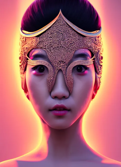 Prompt: 3 d goddess waist shot portrait. beautiful intricate highly detailed korean dokkaebi mask and traditional korean hanbok. elegant stingray, magpie, iridescent, plasma, lava, ice, water, wind, creature, volumetric lighting, twilight, artwork by tooth wu and wlop and beeple and greg rutkowski, 8 k trending on artstation,