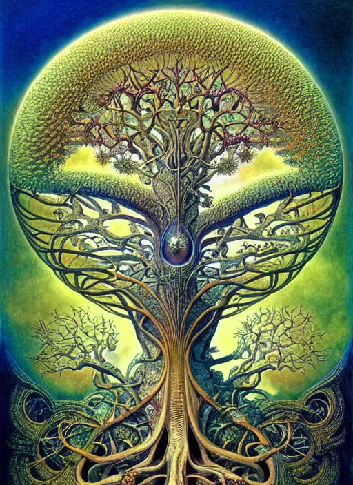 Image similar to tree of life by roger dean and andrew ferez, art forms of nature by ernst haeckel, divine chaos engine, symbolist, visionary, art nouveau, botanical fractal structures, organic, detailed, realistic, surreality