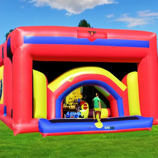 Prompt: Walmart as an Inflatable bounce house, daylight, hd photo