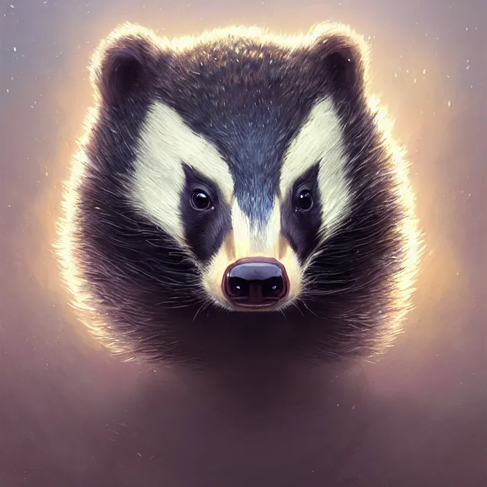 Image similar to highly detailed portrait of a cute badger, unreal engine, fantasy art by greg rutkowski, loish, rhads, ferdinand knab, makoto shinkai and lois van baarle, ilya kuvshinov, rossdraws, tom bagshaw, alphonse mucha, global illumination, radiant light, detailed and intricate environment