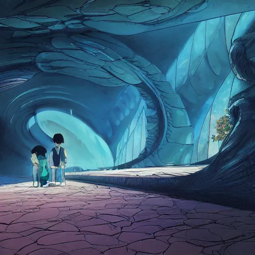 Image similar to concept art painting of cambrian life, detailed, cel shaded, in the style of makoto shinkai and moebius and james gurney